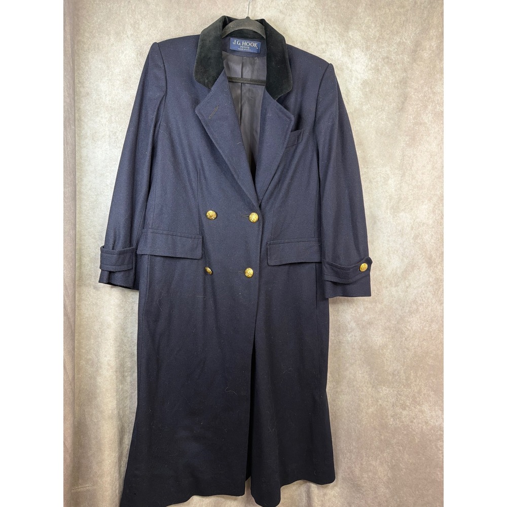 VTG J.G. Hook Petite Navy 100% Wool Double Breasted Velvet Collar Coat‎ Size M/L